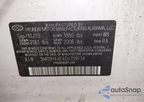 2016 Hyundai Elantra Se from USA, damaged, VIN 5NPDH4AEXGH759134